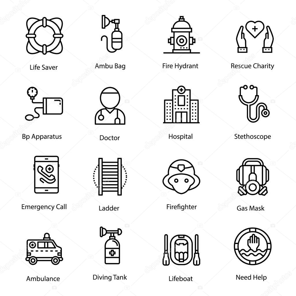 Here is a pack of rescue line icons, portraying imagery and conceptual visual icons that are easily editable and modify as per your project. 