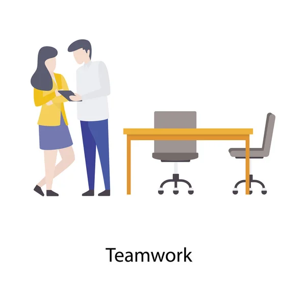 Flat Illustration Design Employees Teamwork — Stock Vector