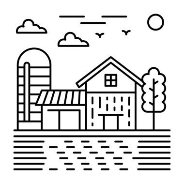 Çiftlik evi vektörünün çizgi tasarımı illüstrasyonu
