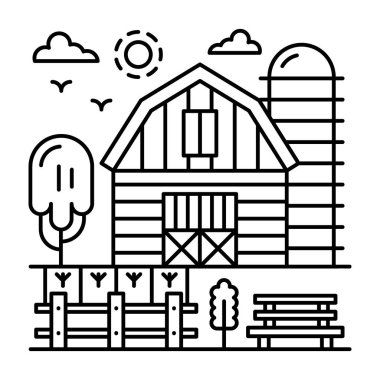 Çiftlik evi vektörünün çizgi tasarımı illüstrasyonu