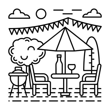 Çizgi çiziminde cafe tablo vektörü 