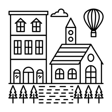 Çiftlik evi vektörünün çizgi tasarımı illüstrasyonu