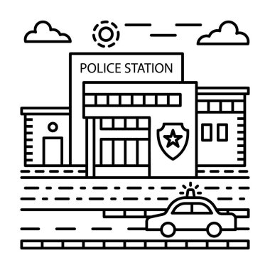 Sıra illüstrasyon tasarımında polis karakolu vektörü 