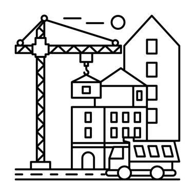 İnşaat vinç çizgi illüstrasyon tasarımı 