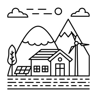 Ahır evi çizgi tasarım illüstrasyon