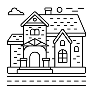 Çiftlik evi vektörünün çizgi tasarımı illüstrasyonu