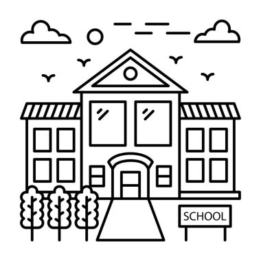 Okul binasının çizgi illüstrasyon tasarımı 
