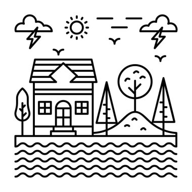 Çiftlik evi vektörünün çizgi tasarımı illüstrasyonu