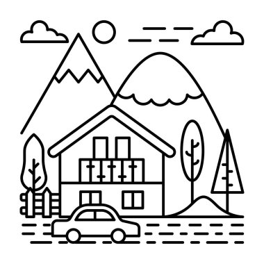 Plaj ev illüstrasyon tasarımı vektör tasarımı.