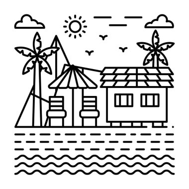 Sahil evi illüstrasyon tasarımı vektör tasarımı.