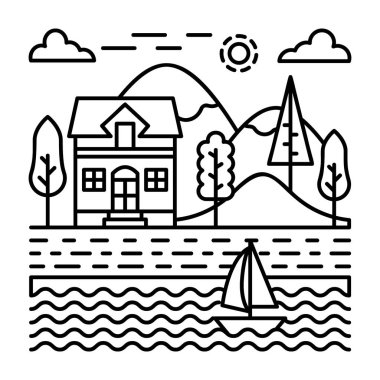 Sahil evi illüstrasyon tasarımı vektör tasarımı.