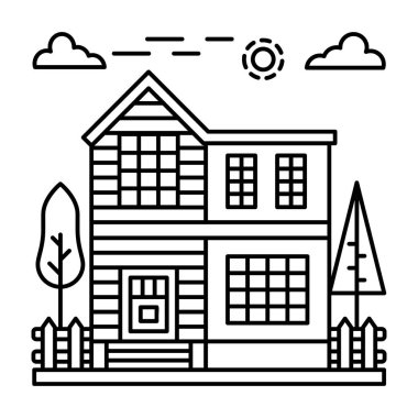 Çiftlik evi vektörünün çizgi tasarımı illüstrasyonu