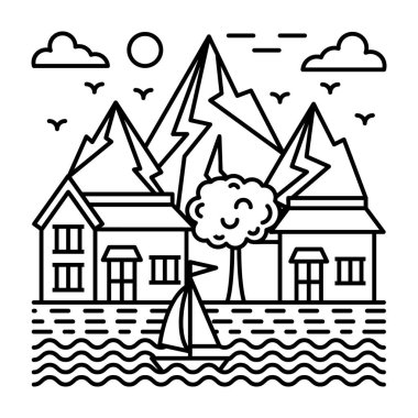 Sahil evi illüstrasyon tasarımı vektör tasarımı.