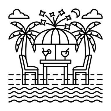 Çizgi çiziminde cafe tablo vektörü 