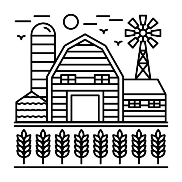 Ilustración Diseño Línea Vector Granja — Vector de stock