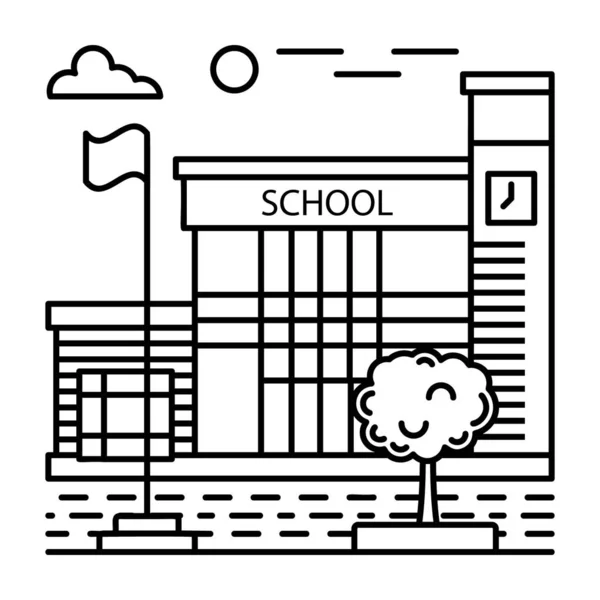 Линейный Иллюстрационный Дизайн Здания Школы — стоковый вектор