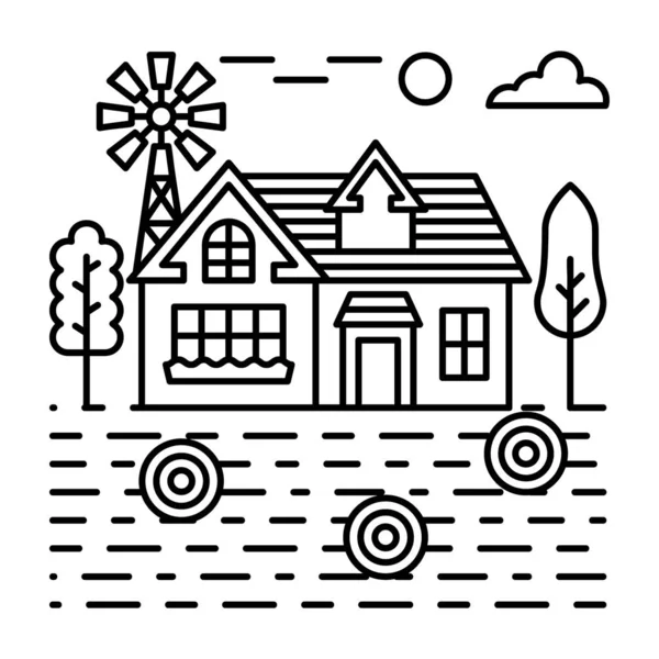 Illustration Design Barn House Line Vector — Stock Vector