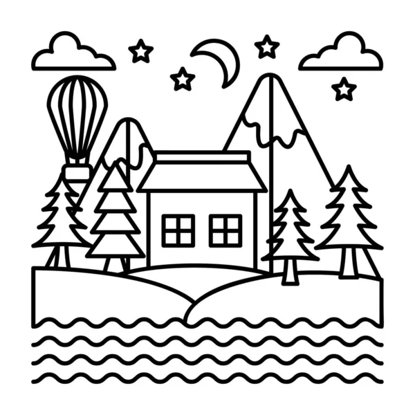 Çiftlik evi vektörünün çizgi tasarımı illüstrasyonu
