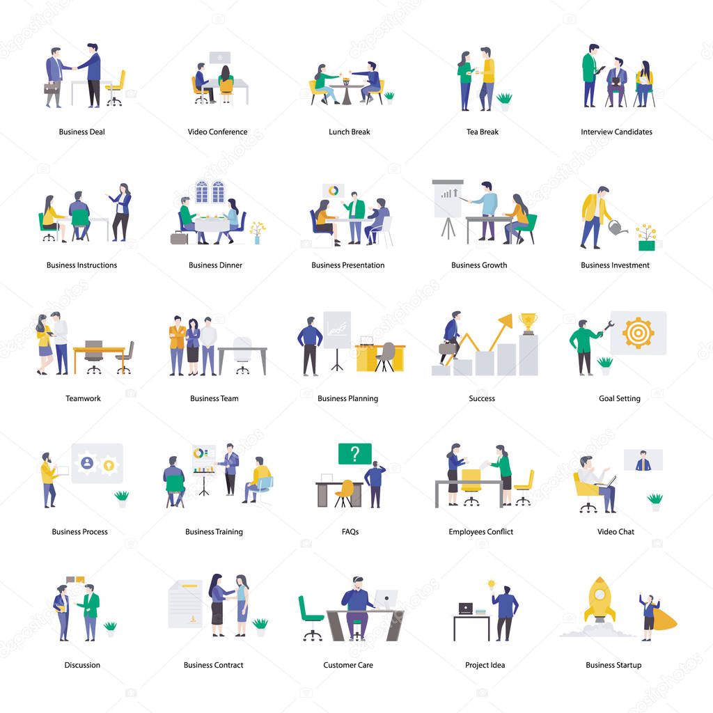 An amazing pack of business people, this flat icons pack is facilitating you with its editable style. Download it fit in your needs.