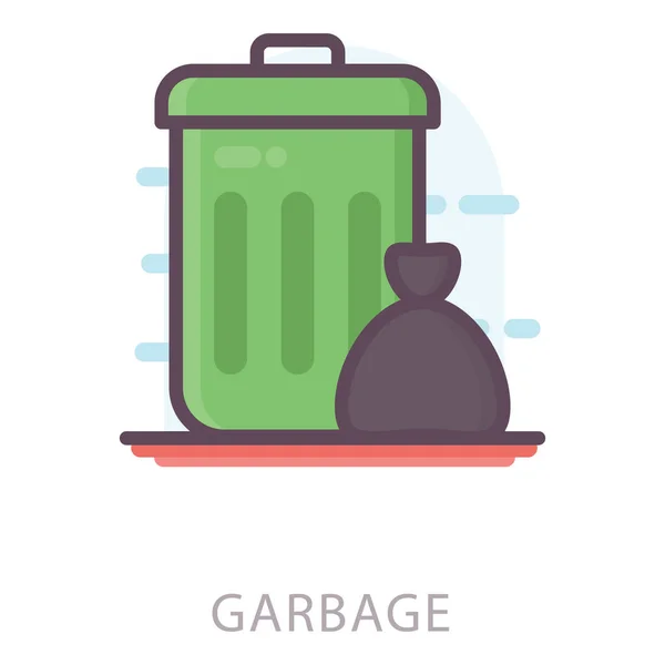 Flat Design Waste Bin Icon — Stock Vector