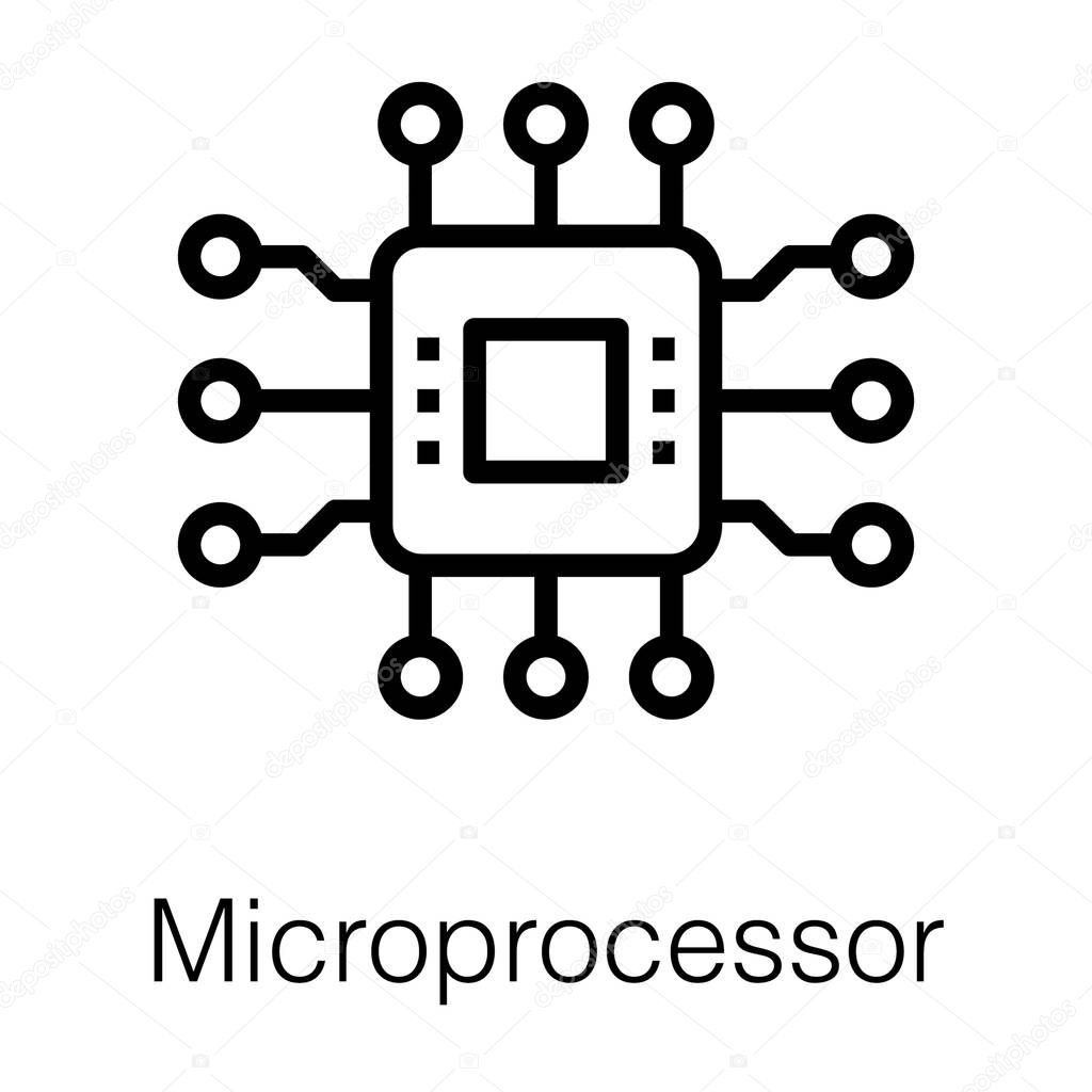 Microprocessor chip line icon vector 