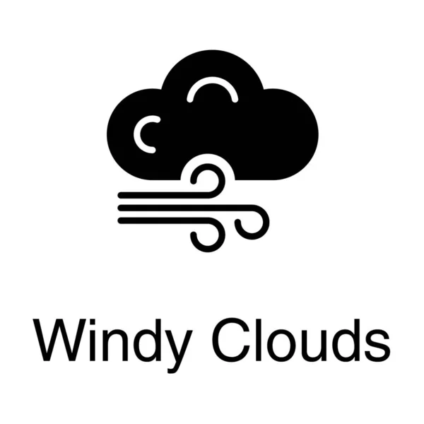 Windy Cloud Vector Solide Ontwerp — Stockvector