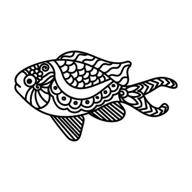 Suda balık elle çizilmiş zentangle tasarım
