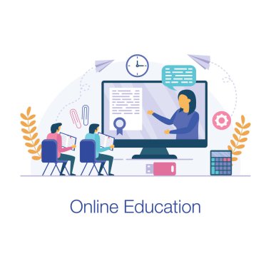 Düz tasarımda çevrimiçi eğitim illüstrasyonu 