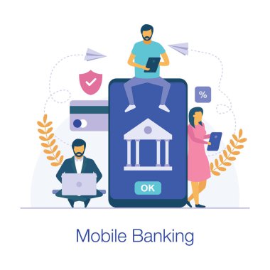 Düz mobil bankacılık vektör tasarımı 