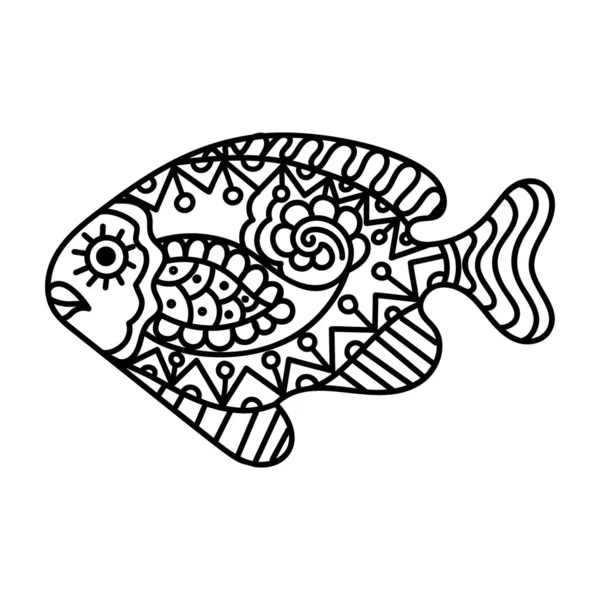 Icono Dibujado Mano Pescado Sobre Fondo Blanco — Vector de stock