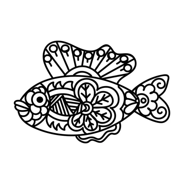 Icono Zentangle Dibujado Mano Pescado — Vector de stock