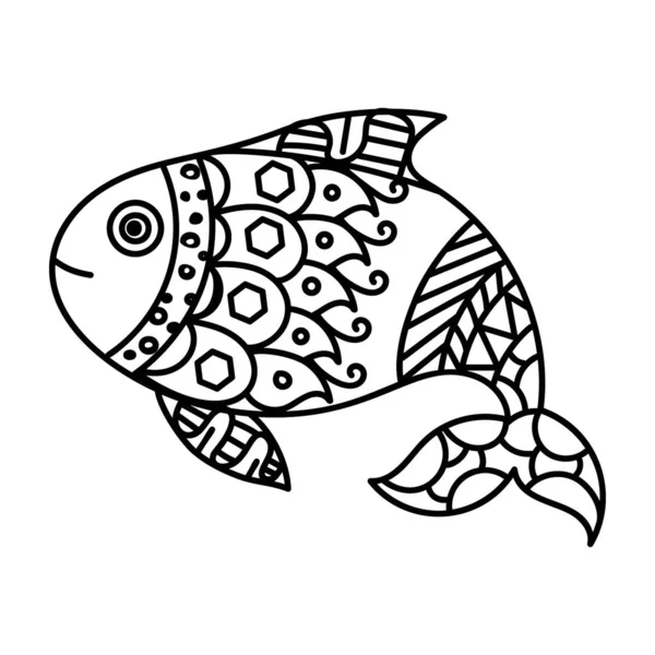 Ikona Ryby Tažené Rukou Bílém Pozadí — Stockový vektor