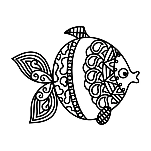 Icono Zentangle Dibujado Mano Pescado — Vector de stock