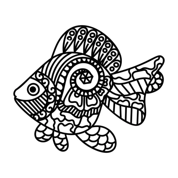 Ikon Zentangle Gambar Tangan Dari Ikan - Stok Vektor
