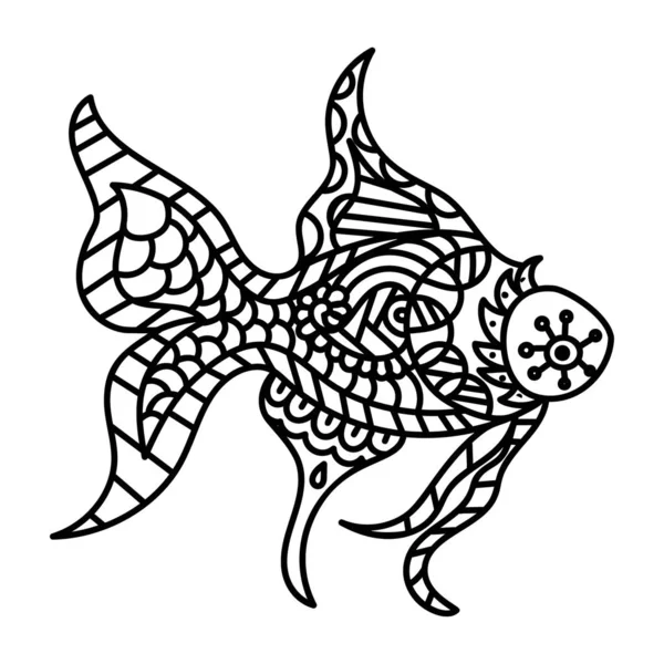 Diseño Zentangle Dibujado Mano Peces — Vector de stock