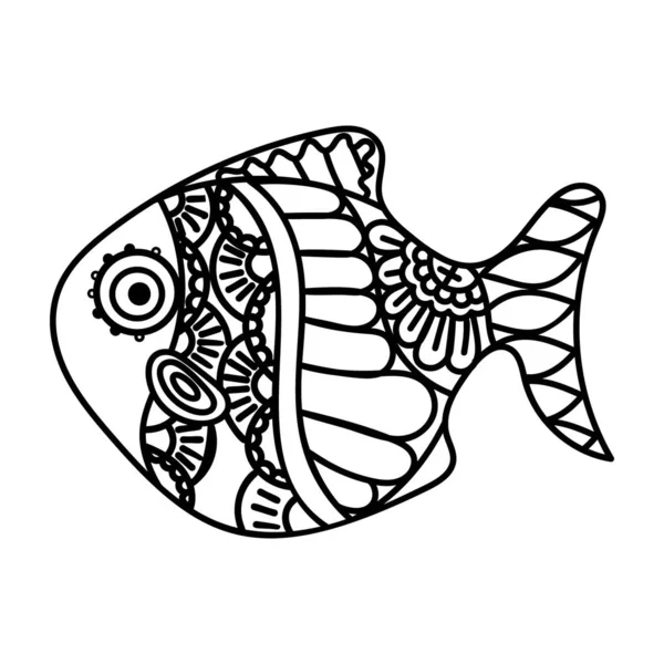 Handritade Zentangle Design Fisk — Stock vektor