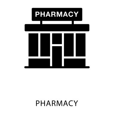 Eczane bina glyph vektör simgesi 