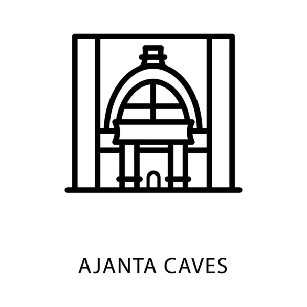 Ícone Linha Vetor Cavernas Ajanta — Vetor de Stock