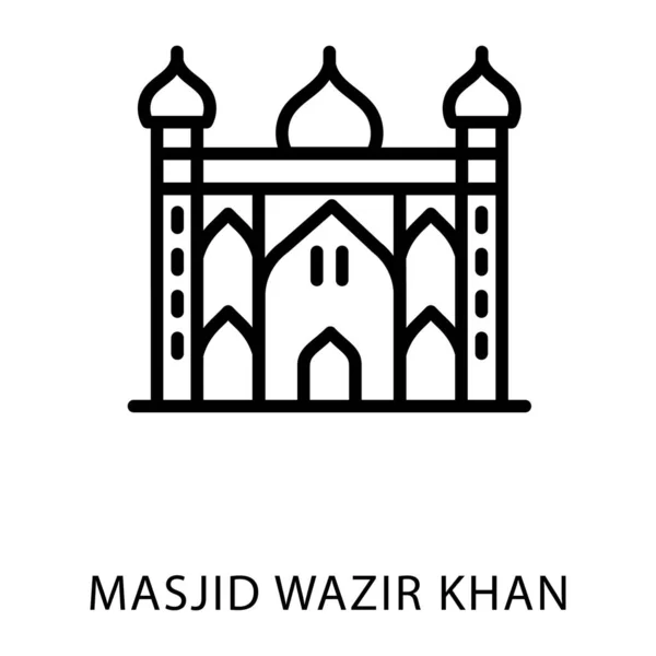 Значок Линии Вектора Дизайна Мечети Вазир Хана — стоковый вектор