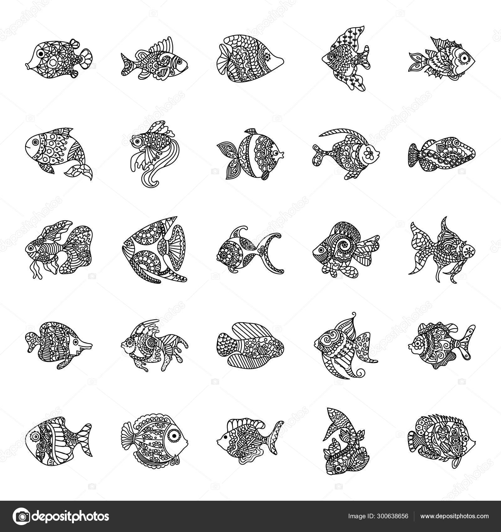 Zentangle Fish Drawings Pack Designed Hand Drawn Style Which Can