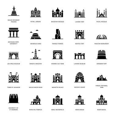 Let's take a glance at a pack of memorial landmark glyph vectors where you can find captivating and editable visual icons. Garb and download it!  clipart