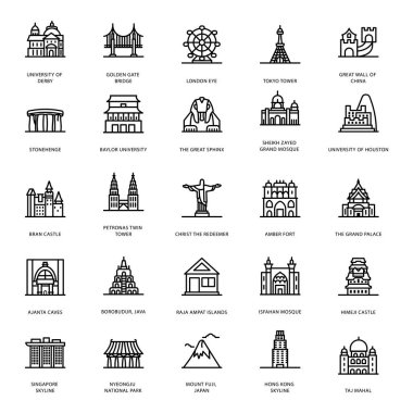 Büyüleyici ve düzenlenebilir görsel vektörler bulabileceğiniz tarihi bina çizgi simgeleri paketine bir göz atalım. Garb ve indirin! 