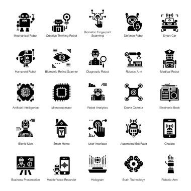 Yapay zeka katı simgeler tamamen editable şeklinde paketi. Tasarım projenizin her türlüsü için kolayca yakalanıyor.