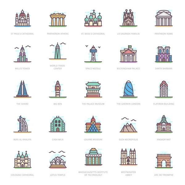 Let Take Glance Pack Historic Landmark Flat Icons You Can — Stock Vector