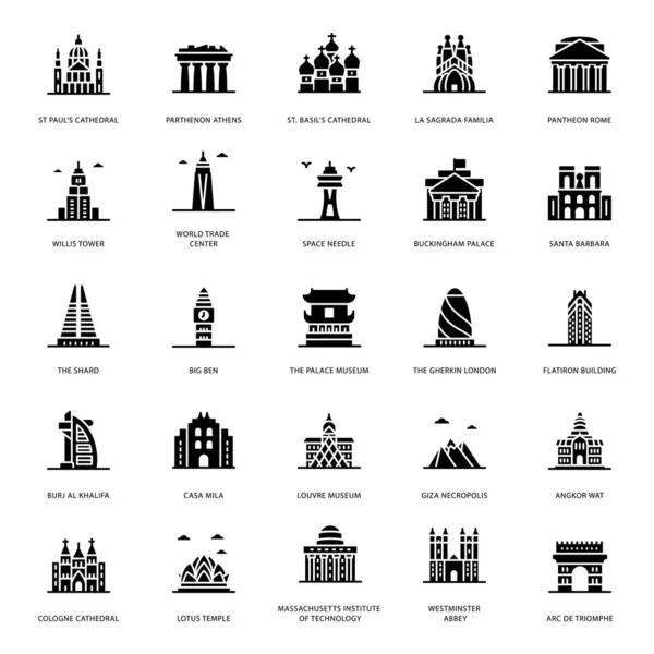 Let Take Glance Pack Historic Landmark Glyph Icons You Can — Stock Vector