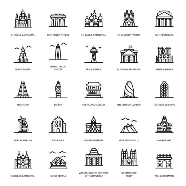 Let Take Glance Pack Historic Landmark Line Icons You Can — Stock Vector