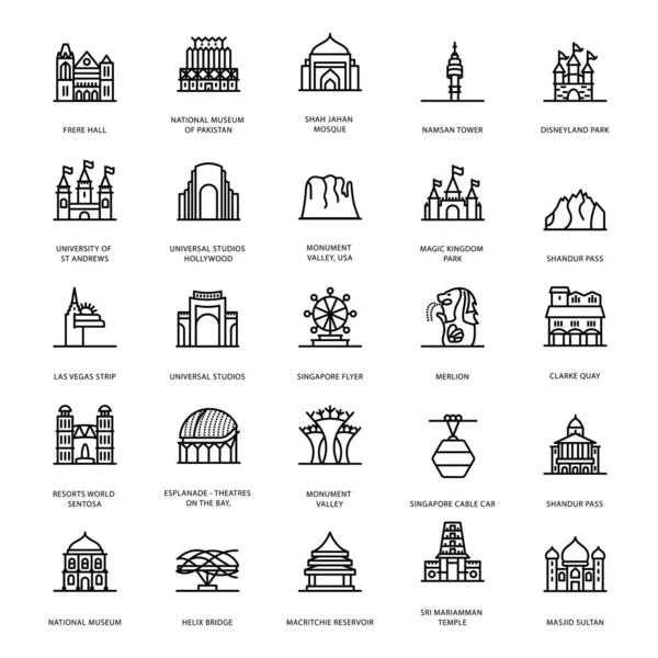 Let Take Glance Pack Mausoleum Landmark Line Icons You Can — Stock Vector