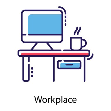 Düz tasarımda ofis işyeri vektörü 