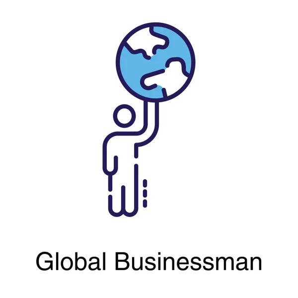 Global Homme Affaires Plat Icône Vecteur — Image vectorielle