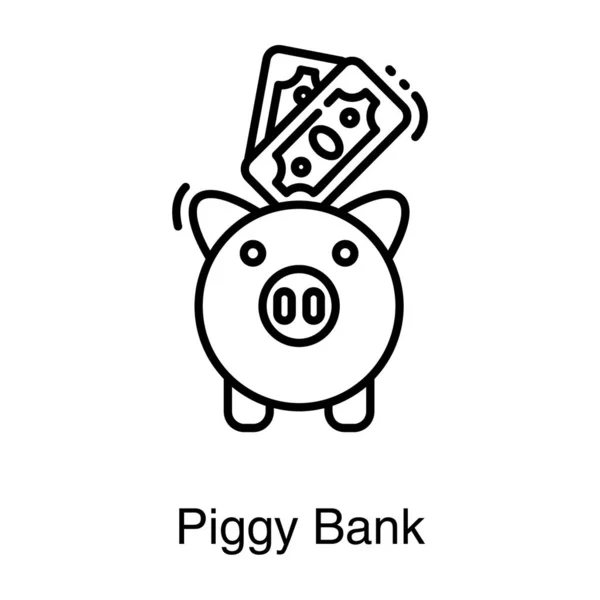 Piggy Bank Pieniądze Linii Wektor Projekt — Wektor stockowy